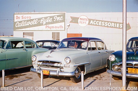 Charles Phoenix's Slide of the Week: Used Car Lot, Compton, CA, 1958