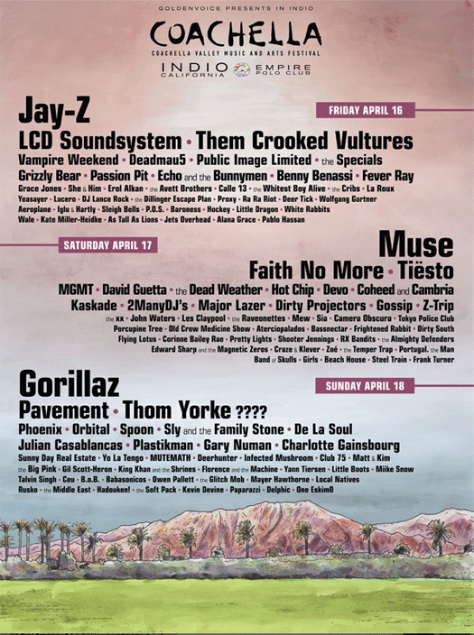 Coachella 2010 Official Line-up: Jay-Z, Muse, Gorillaz Headlining